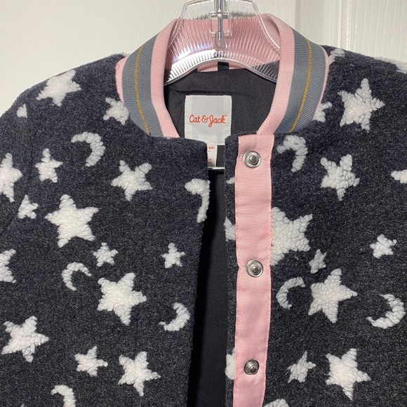 Cat & Jack Girls Coat Star Pattern Size Small (6/6X) Pink Black - Picture 5 of 8